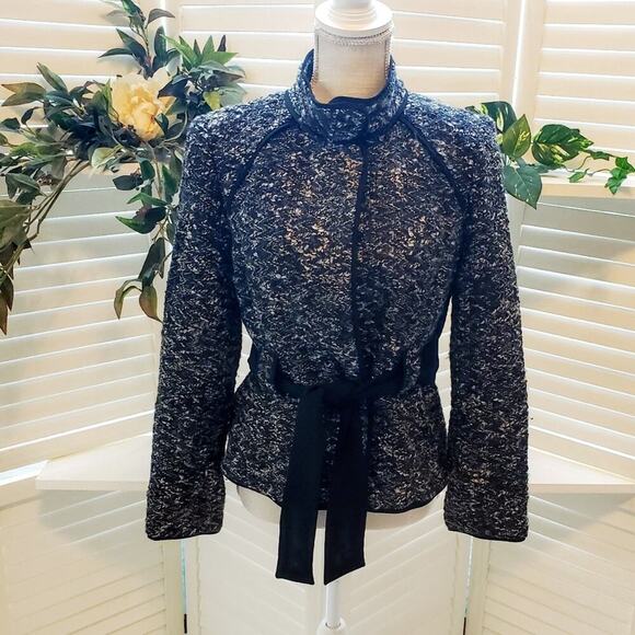 SANDRO SPORTSWEAR  BLACK/WHITE WRAP TIE BLAZER MED - Picture 1 of 6